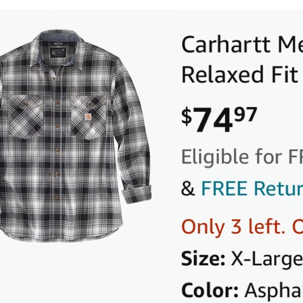 Carhartt Men's Rugged Flex Relaxed Fit Lightweight Button Down Long Sleeve Shirt - Picture 8 of 8